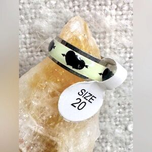 Unisex Stainless Steel Ring with Double Heart Black Arrow Design NWT